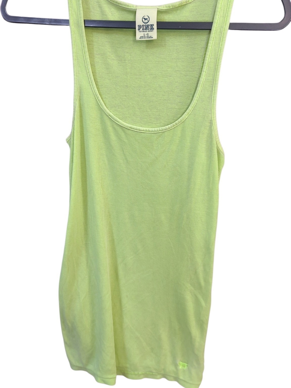 PINK Victoria's Secret Lime Green Ribbed Scoop Tank